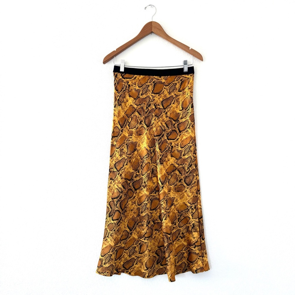 BB Dakota NWT Slip My Mind Snake Print Midi Skirt in Amber Orange